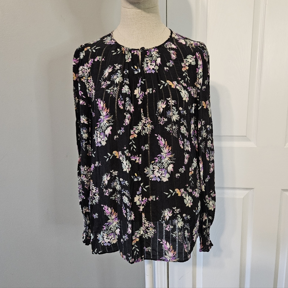 Rebecca Taylor Silk Black Floral Blouse